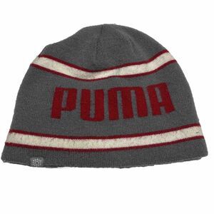 Puma Jump Cat Winter Beanie Hat Red/Gray Striped Adult One Size
